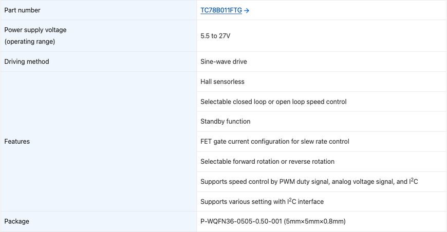 Toshiba Launches Hall Sensorless Sine-wave Drive Three-phase Brushless DC Motor Control Pre-driver IC that Helps to Reduce Vibration and Noise